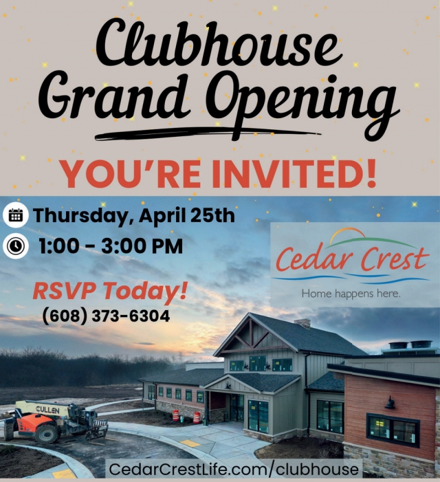 Clubhouse Grand Opening, Cedar Crest Life, Janesville, WI
