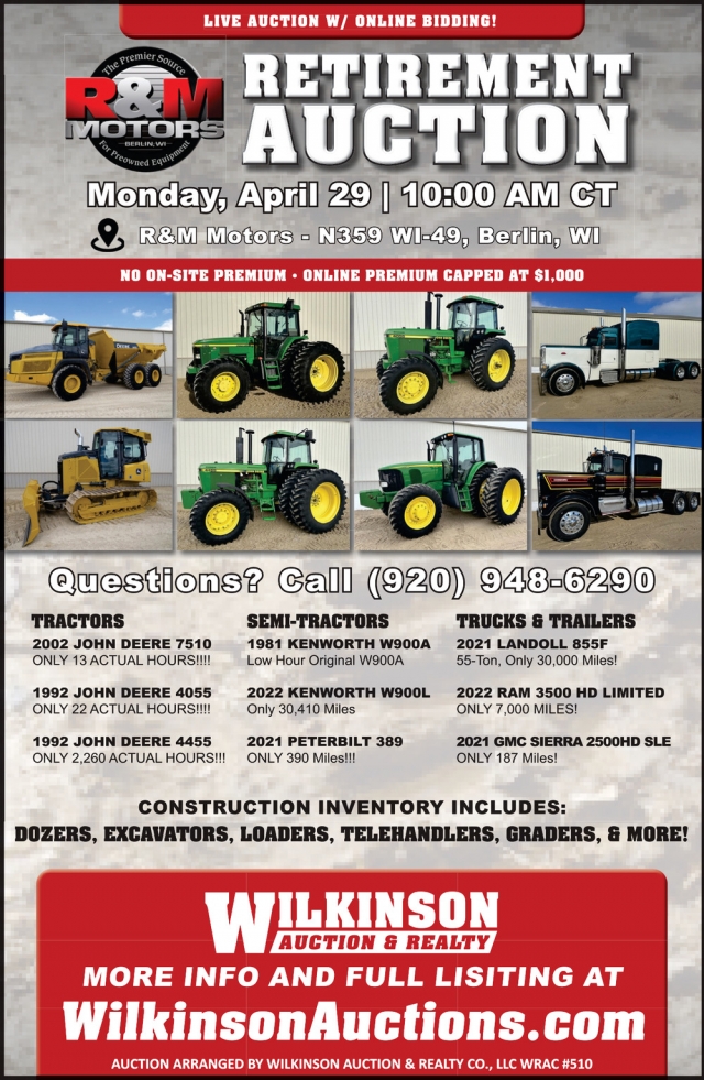 Retirement Auction, Wilkinson Auctions, Muscoda, WI