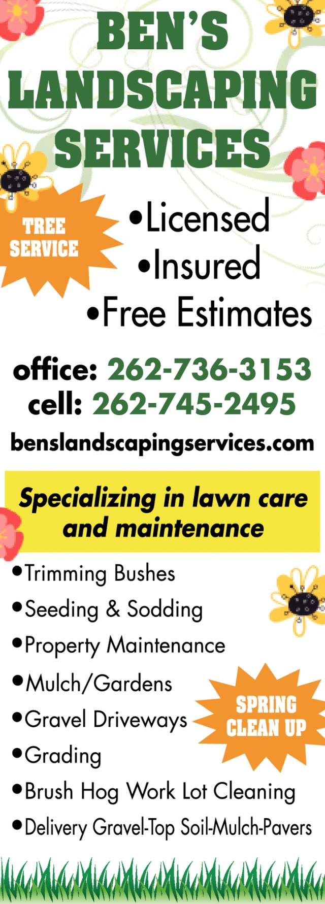 Licensed - Insured - Free Estimates, Ben's Landscaping Service
