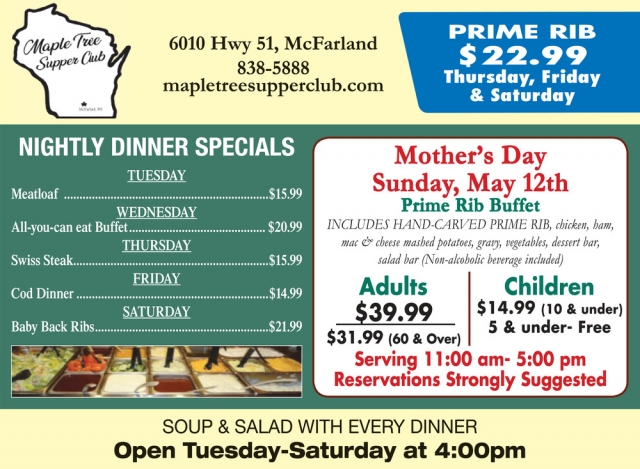 Mother's Day Sunday, May 12th, Maple Tree, Mcfarland, WI