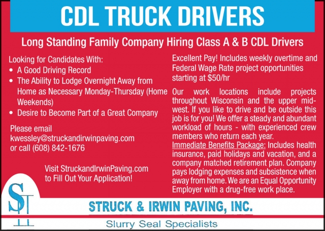 CDL Truck Driver, Struck & Irwin Paving, De Forest, WI