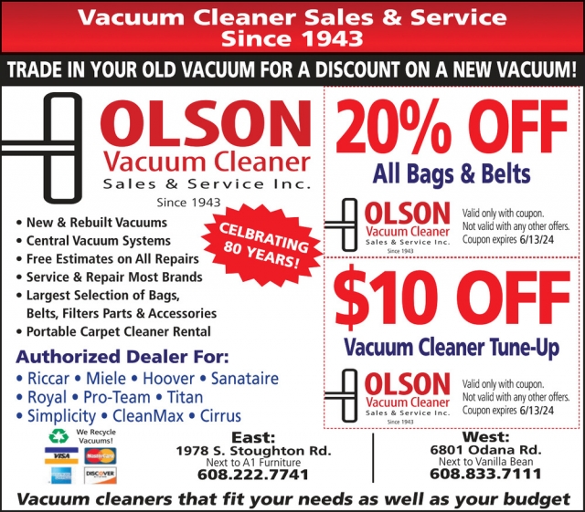 Vacuum Cleaner Sales & Service Since 1943, Olson's Vacuum Sales & Service, Inc, Madison, WI