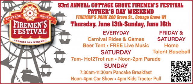 Carnival Rides & Games, 93rd Annual Cottage Grove Firemen's Festival Father's Day Weekend