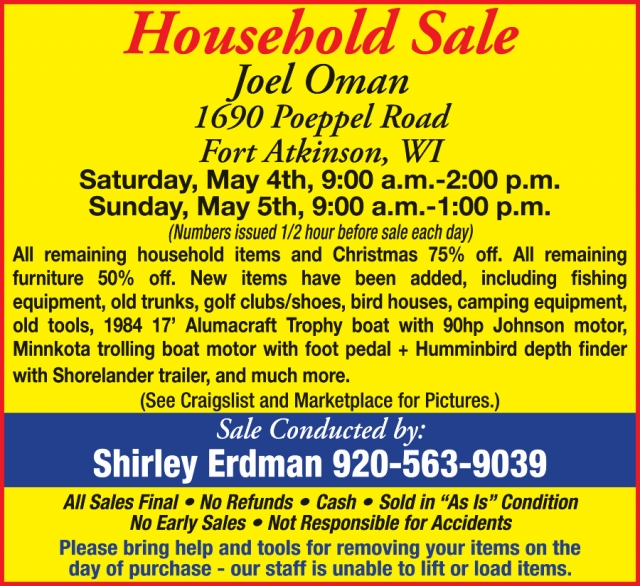 Household Sale, Shirley Erdman Estate Sales, Fort Atkinson, WI