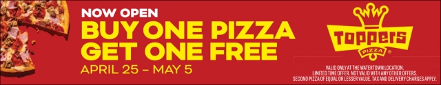 Buy One Pizza Get One Free, Toppers Pizza
