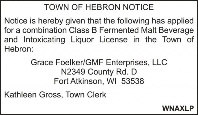 Notice, Town of Hebron, Fort Atkinson, WI