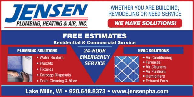 Free Estimates, Jensen Plumbing, Heating & Air, Inc, Lake Mills, WI