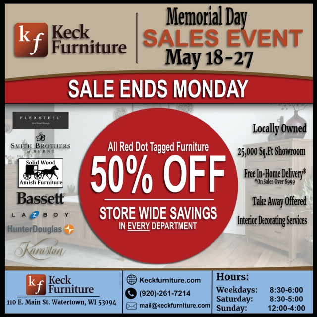 Memorial Day Sales Event, Keck Furniture, Watertown, WI