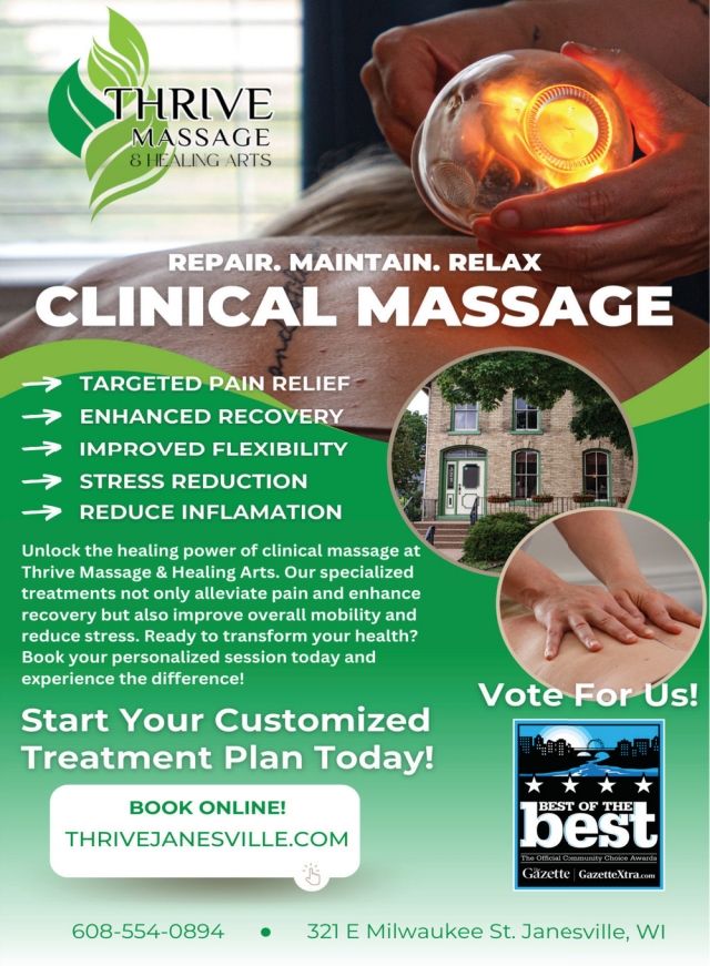 Clinical Massage, Thrive Massage & Healing Arts, Janseville, WI