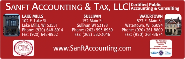Certified Public Accounting & Consulting, Sanft Accounting & Tax, LLC, Lake Mills, WI