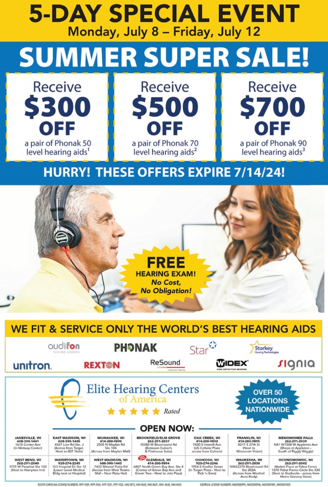 5-Day Special Event, Elite Hearing Centers of America, Waukesha, WI