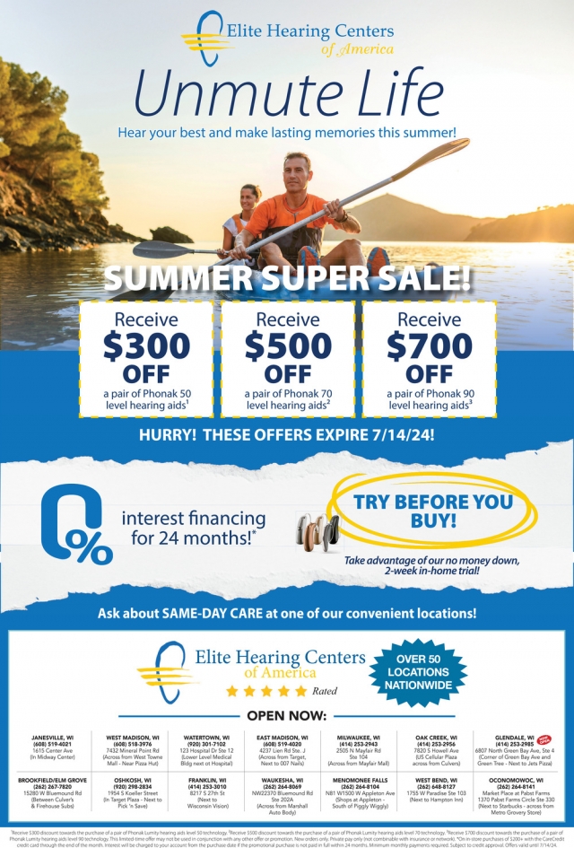 Summer Super Sale!, Elite Hearing Centers of America, Waukesha, WI