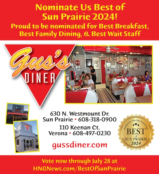 Nominate Us Best of Sun Prairie 2024!, Gus's Diner, Verona, WI