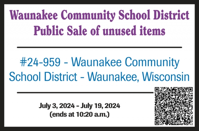 Public Sale of Unused Items, Waunakee Community School District, Waunakee, WI