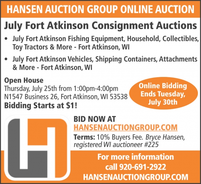 Online Auction, Hansen Auction Group, Downing, WI