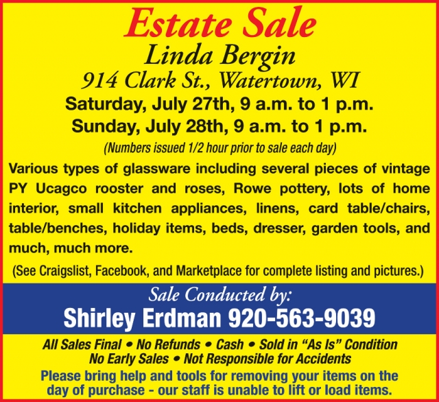 Estate Sale, Shirley Erdman Estate Sales, Fort Atkinson, WI