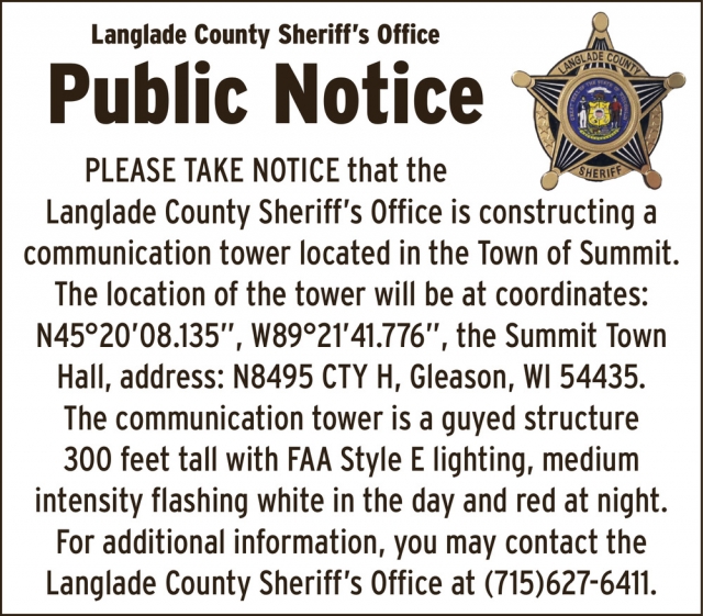 Public Notice, Langlade County Sheriff's Office