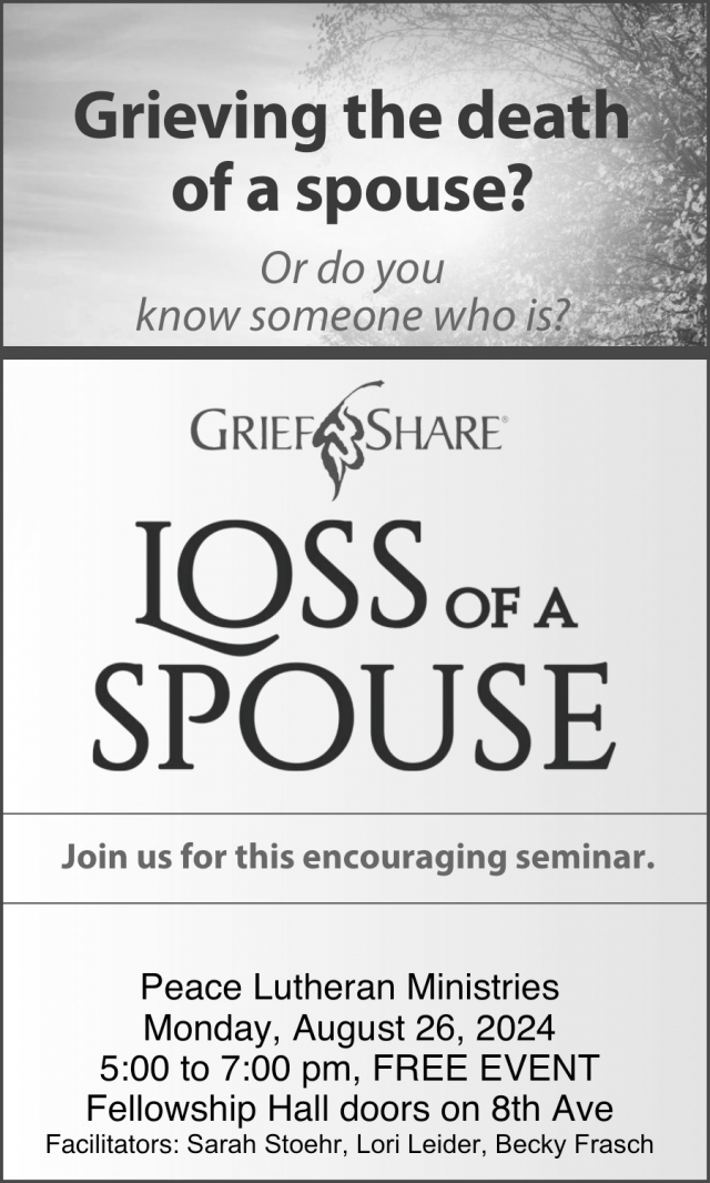 Join Us for This Encouraging Seminar, Griefshare Loss of a Spouse (August 26, 2024)