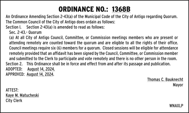 Ordinance No. 1368B, City of Antigo, Antigo, WI