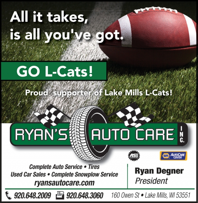 Go L-Cats!, Ryan's Auto Care, Inc., Lake Mills, WI