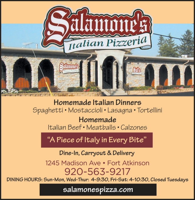 Homemade Italian Dinners, Salamone's Pizza, Fort Atkinson, WI