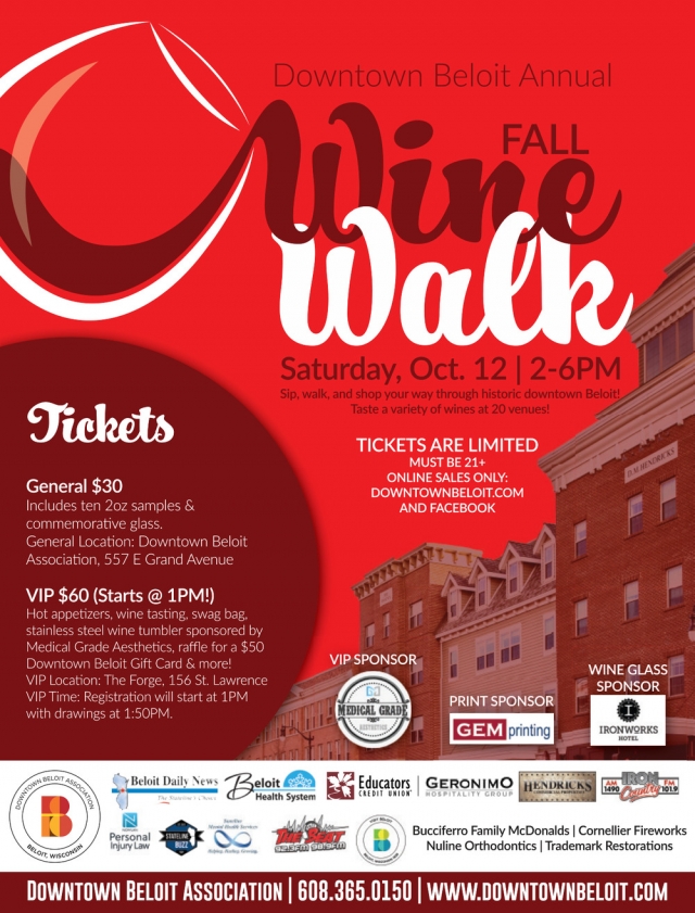 Fall Wine Walk, Downtown Beloit Association, Beloit, WI