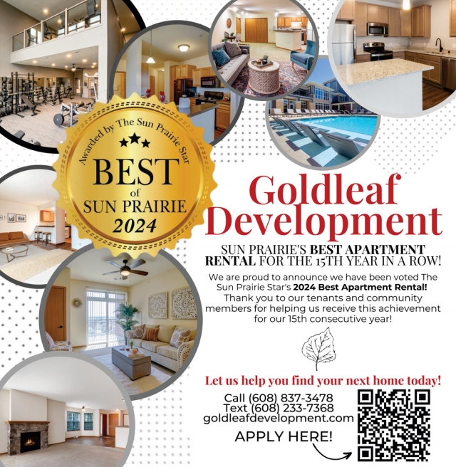 Sun Prairie's Best Apartment Rental for the 15th Year in a Row!, Goldleaf Development