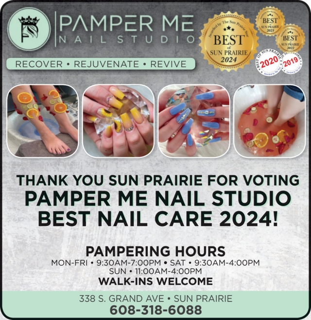 Thank You Sun Prairie for Voting Pamper Me Nail Studio Best Nail Care 2024!, Pamper Me Nail Studio, Sun Prairie, WI