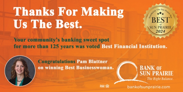 Thanks for Making Us the Best, Bank of Sun Prairie, Cottage Grove, WI