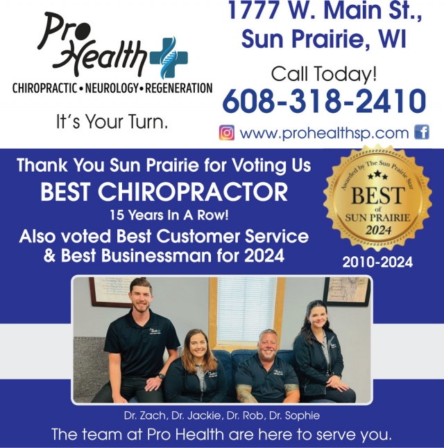 Best Chiropractor, Pro Health Chiropractic, Sun Prairie, WI