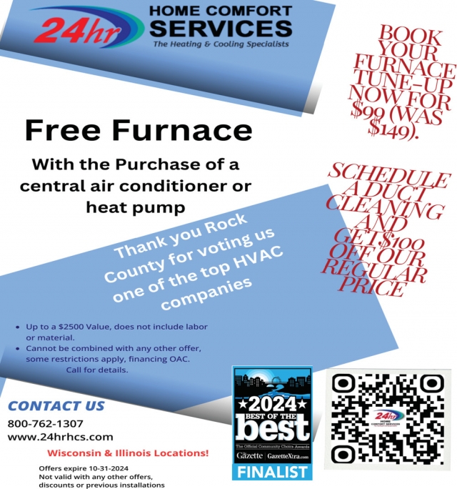 Free Furnace, 24 Hour Home Comfort Services, Milton, WI