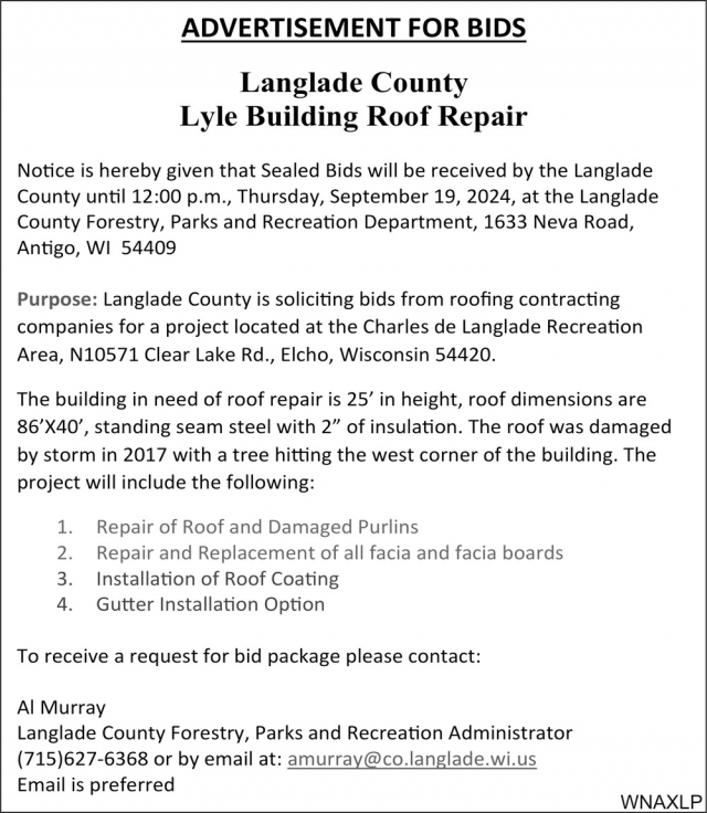 Advertisement for Bids, Langlade County