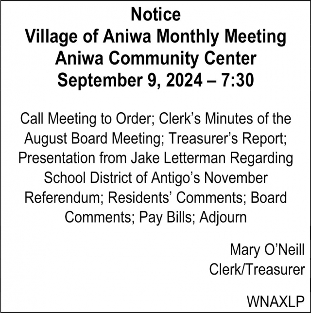 Monthly meeting, Village of Aniwa, Aniwa, WI