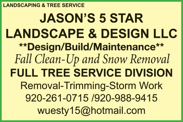 Full Tree Service Divsion, Jason's Five Star Landscape & Design, L.L.C.