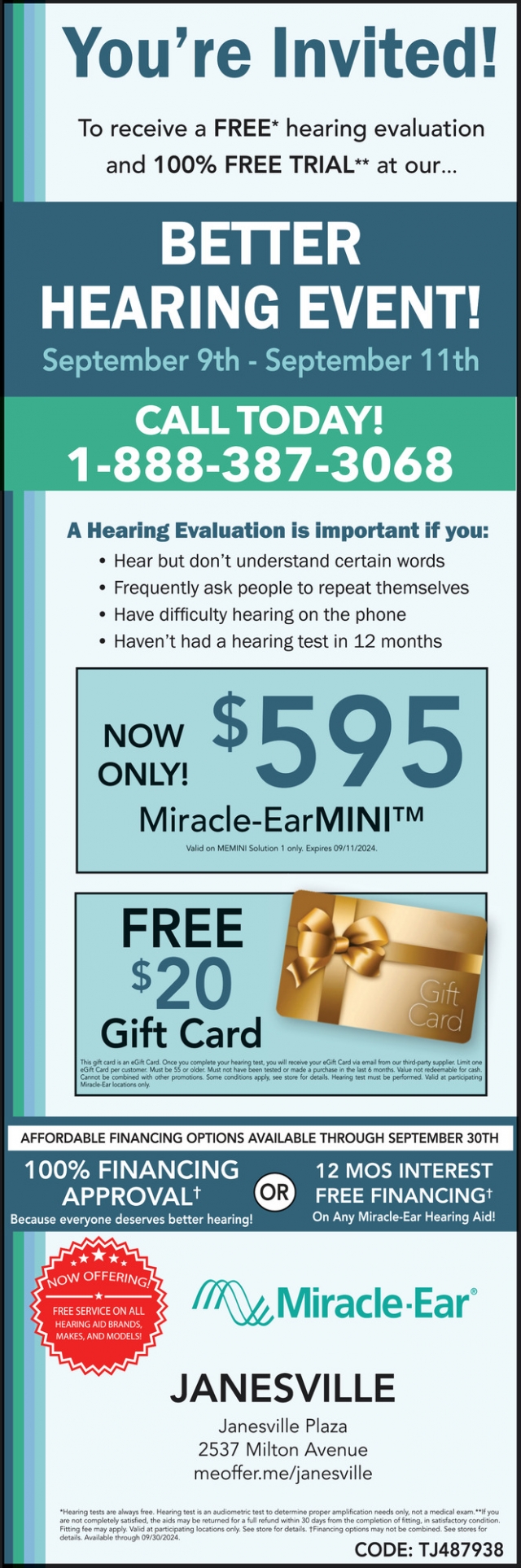 Better Hearing Event, Miracle Ear - Janesville, Janesville, WI