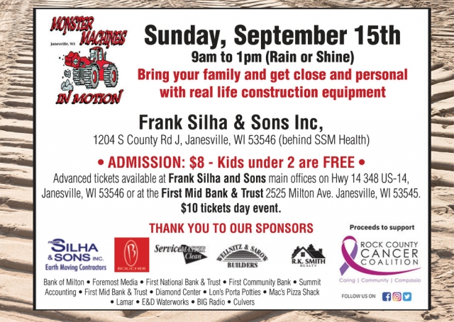 Bring Your Family and Get Close and Personal With Real Life Construction Equipment, Monster Machines in Motion, Janesville, WI