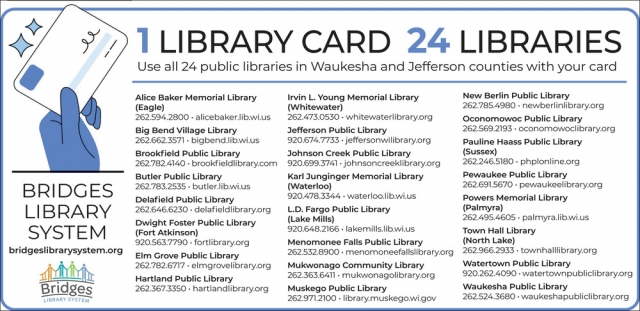 1 Library Card 24 Libraries, Bridges Library System