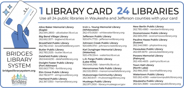 1 Library Card 24 Libraries, Bridges Library System