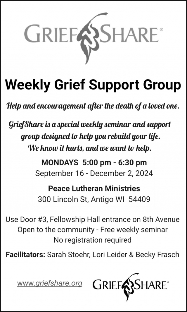 Weekly Grief Support Group, Griefshare Support Group at Peace Lutheran Ministries