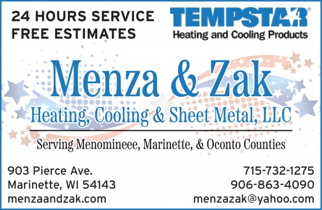 Tempstar Heating and Cooling Products, Menza & Zak Heating, Cooling & Sheet Metal, LLC