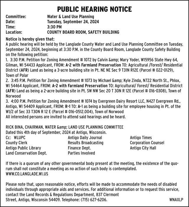 Public Hearing Notice, Langlade County