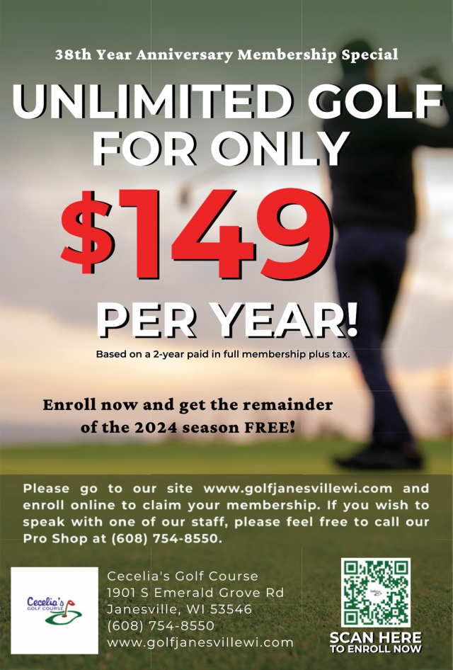 Unlimited Golf for Only $149 Per Year!, Cecelia's Golf Course, Janesville, WI