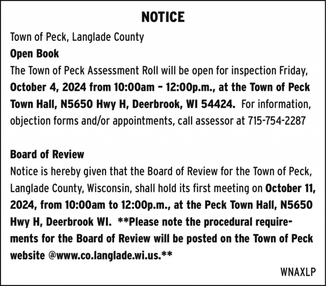 Notice, Town of Peck