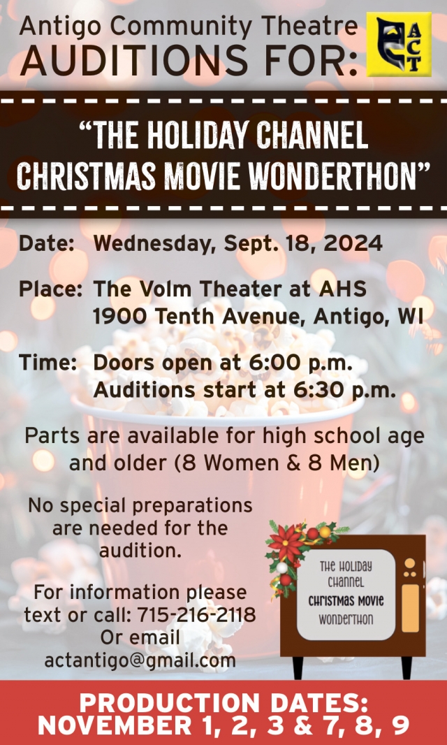 Auditions, Antigo Community Theatre Auditions at The Volm Theater at AHS