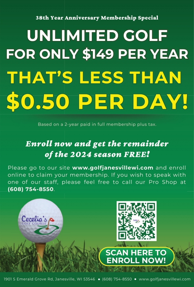 Unlimited Golf for Only $149 Per Year!, Cecelia's Golf Course, Janesville, WI