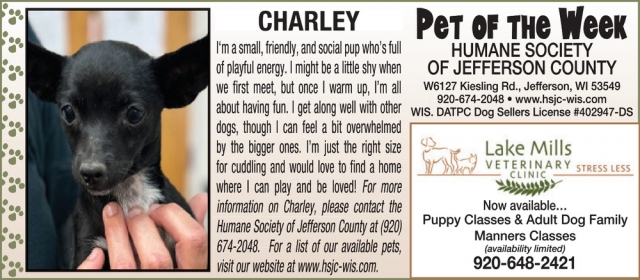 Pet of the Week, Lake Mills Veterinary Clinic, Lake Mills, WI