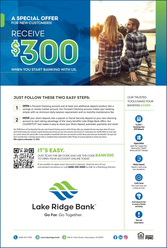 Special Offer for New Customers, Lake Ridge Bank, Madison, WI