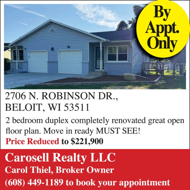 2 Bedroom Duplex Completely Renovated, Carosell Realty: Carol Thiel, Beloit, WI