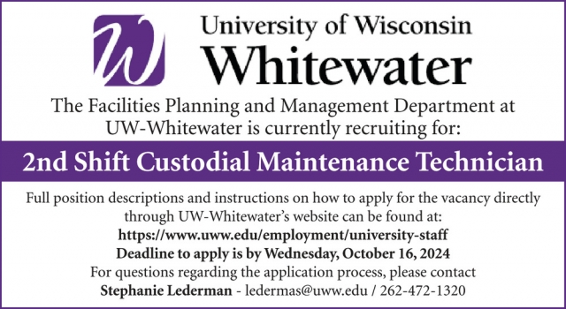 Custodial Maintenance Technician, University of Wisconsin-Whitewater, Whitewater, WI