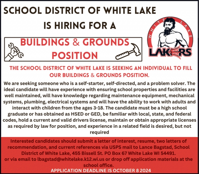 Buildings & Grounds Position, School District of White Lake